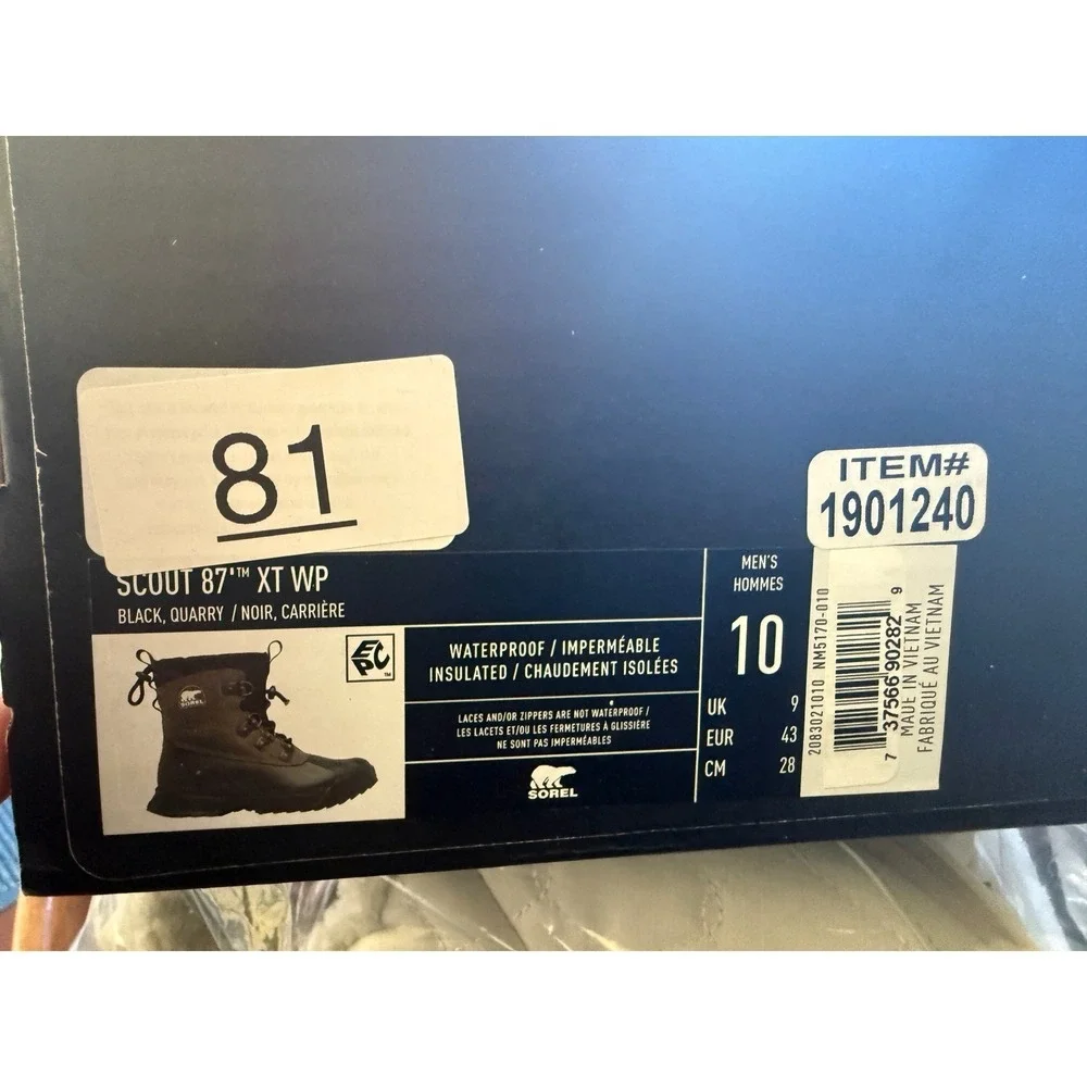 Sorel Scout‎ 87 XT WP Mens 10 Black Quarry Waterproof Insulated Winter Boots New